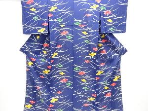 未使用品　仕立て上がり　駒絽芝草に花模様小紋着物